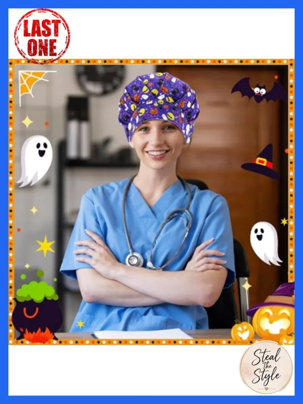 Satin Lined Scrub Cap Set 6 Pcs Adjustable Medical Work Hats